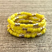 Load image into Gallery viewer, Florescent Yellow Glass Seed Bead Stretchy Ring Stack