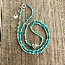 Load image into Gallery viewer, Turquoise Stone Choker with Sterling Silver Accents and a Sterling Silver Heart Charm