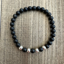 Load image into Gallery viewer, 6mm Shungite Men’s Bracelet with Sterling Silver Accents