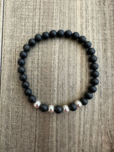 Load image into Gallery viewer, 6mm Shungite Men’s Bracelet with Sterling Silver Accents
