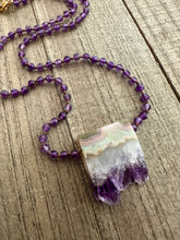 Load image into Gallery viewer, Knotted Amethyst Stone Necklace with a Beautiful Amethyst Stalactite Stone Charm