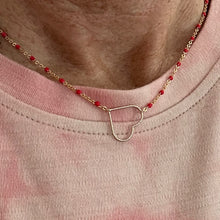 Load image into Gallery viewer, 14K Gold Filled Necklace with Red Enamel Beads and a Shimmery 14K Gold Filled Heart