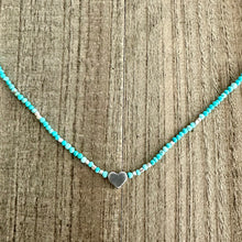 Load image into Gallery viewer, Turquoise Stone Choker with Sterling Silver Accents and a Sterling Silver Heart Charm
