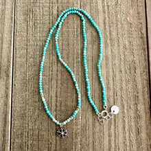 Load image into Gallery viewer, Turquoise Stone Necklace/ Choker with Sterling Silver Accents and a Sterling Silver Snowflake Charm