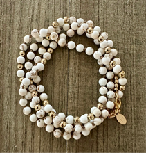 Load image into Gallery viewer, White Turquoise & Gold Knotted Wrap Bracelet