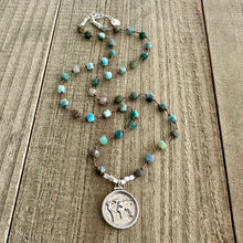 Load image into Gallery viewer, Knotted Apatite Stone Necklace with a Sterling Silver Charm