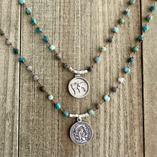 Load image into Gallery viewer, Knotted Apatite Stone Necklace with a Sterling Silver Charm