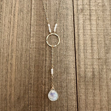 Load image into Gallery viewer, Moonstone Lariat Necklace with 14K Gold Filled Chain