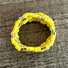 Load image into Gallery viewer, Florescent Yellow Glass Seed Bead Stretchy Ring Stack