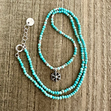 Load image into Gallery viewer, Turquoise Stone Necklace/ Choker with Sterling Silver Accents and a Sterling Silver Snowflake Charm