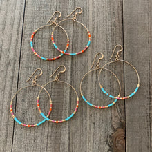 Load image into Gallery viewer, Large Colorful Beaded Wire Hoop Earrings