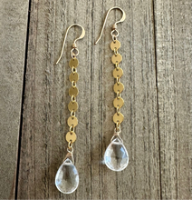 Load image into Gallery viewer, 14K Gold Filled Disc Chain Earrings with Crystal Quartz Stones