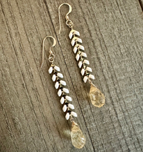 Load image into Gallery viewer, White Enamel Earrings with Lemon Quartz