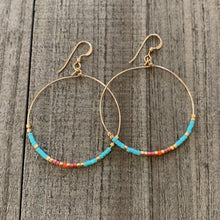 Load image into Gallery viewer, Large Colorful Beaded Wire Hoop Earrings