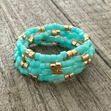 Load image into Gallery viewer, Teal Seed Bead Ring Stack