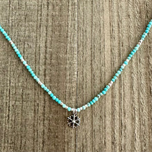 Load image into Gallery viewer, Turquoise Stone Necklace/ Choker with Sterling Silver Accents and a Sterling Silver Snowflake Charm