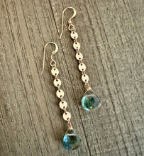 Load image into Gallery viewer, 14K Gold Filled Disc Chain Earrings with Aqua Green Quartz Stones