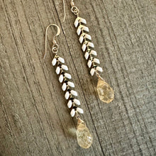 Load image into Gallery viewer, Fishbone Citrine Drop Earrings