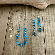 Load image into Gallery viewer, Blue Enamel Necklace with Knotted Blue Apatite Stones and Gold Accents