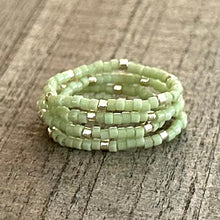 Load image into Gallery viewer, Sage Green Seed Bead Ring Stack