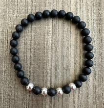 Load image into Gallery viewer, 6mm Shungite Men’s Bracelet with Sterling Silver Accents
