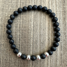Load image into Gallery viewer, 6mm Shungite Men’s Bracelet with Sterling Silver Accents