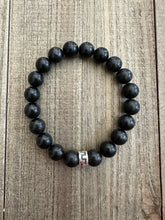 Load image into Gallery viewer, Shungite 10mm Men’s Bracelet with a Single Southwest Sterling Bead