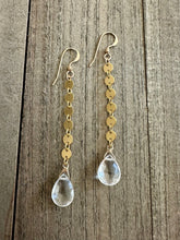 Load image into Gallery viewer, 14K Gold Filled Disc Chain Earrings with Crystal Quartz Stones