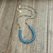 Load image into Gallery viewer, Blue Enamel Necklace with Knotted Blue Apatite Stones and Gold Accents