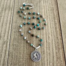 Load image into Gallery viewer, Knotted Apatite Stone Necklace with a Sterling Silver Charm