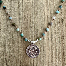 Load image into Gallery viewer, Knotted Apatite Stone Necklace with a Sterling Silver Charm