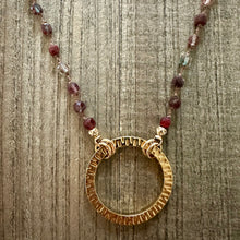 Load image into Gallery viewer, Knotted Tourmaline Stone Necklace with a Large Gold Hoop