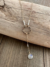 Load image into Gallery viewer, Moonstone Lariat Necklace with 14K Gold Filled Chain