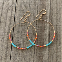 Load image into Gallery viewer, Large Colorful Beaded Wire Hoop Earrings