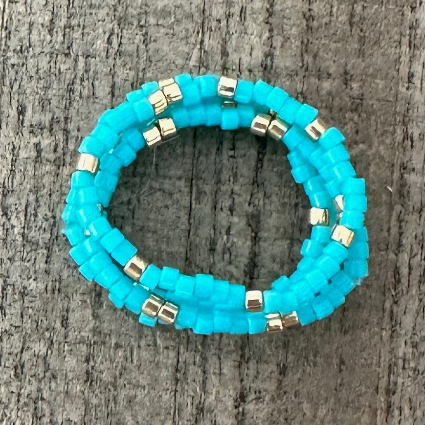 Turquoise Seed Bead Ring Stack