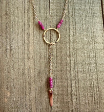 Load image into Gallery viewer, Ruby Lariat Style Necklace with a 14K Gold Filled Chain
