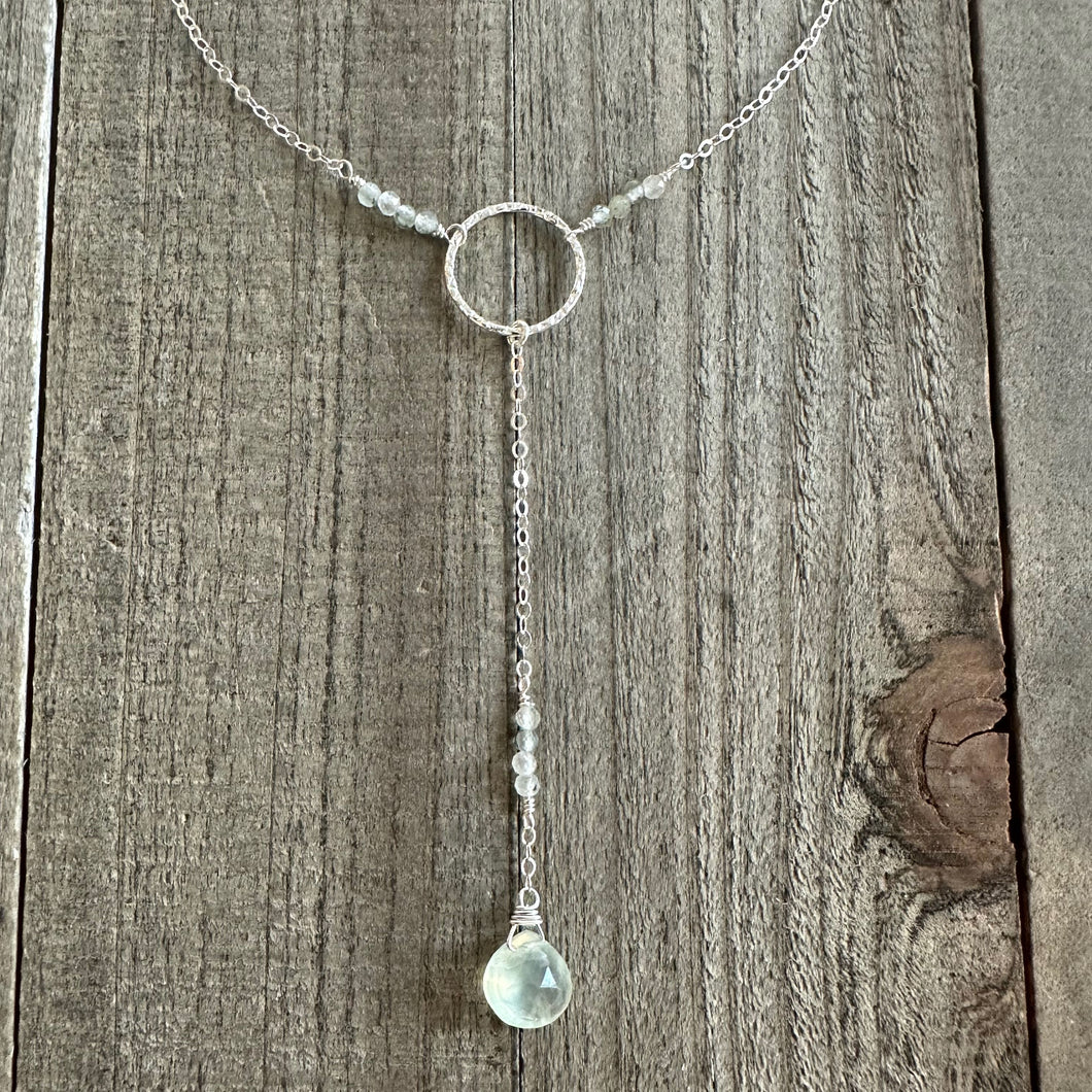 Prehnite & Sterling Silver Lariat Necklace