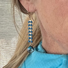 Load image into Gallery viewer, Denim Blue Enamel Earrings with Blue Lagoon Quartz Stone Drops
