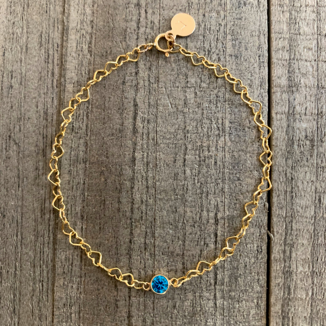 14K Gold Filled Heart Bracelet Custom Fit with Birth Month Connector