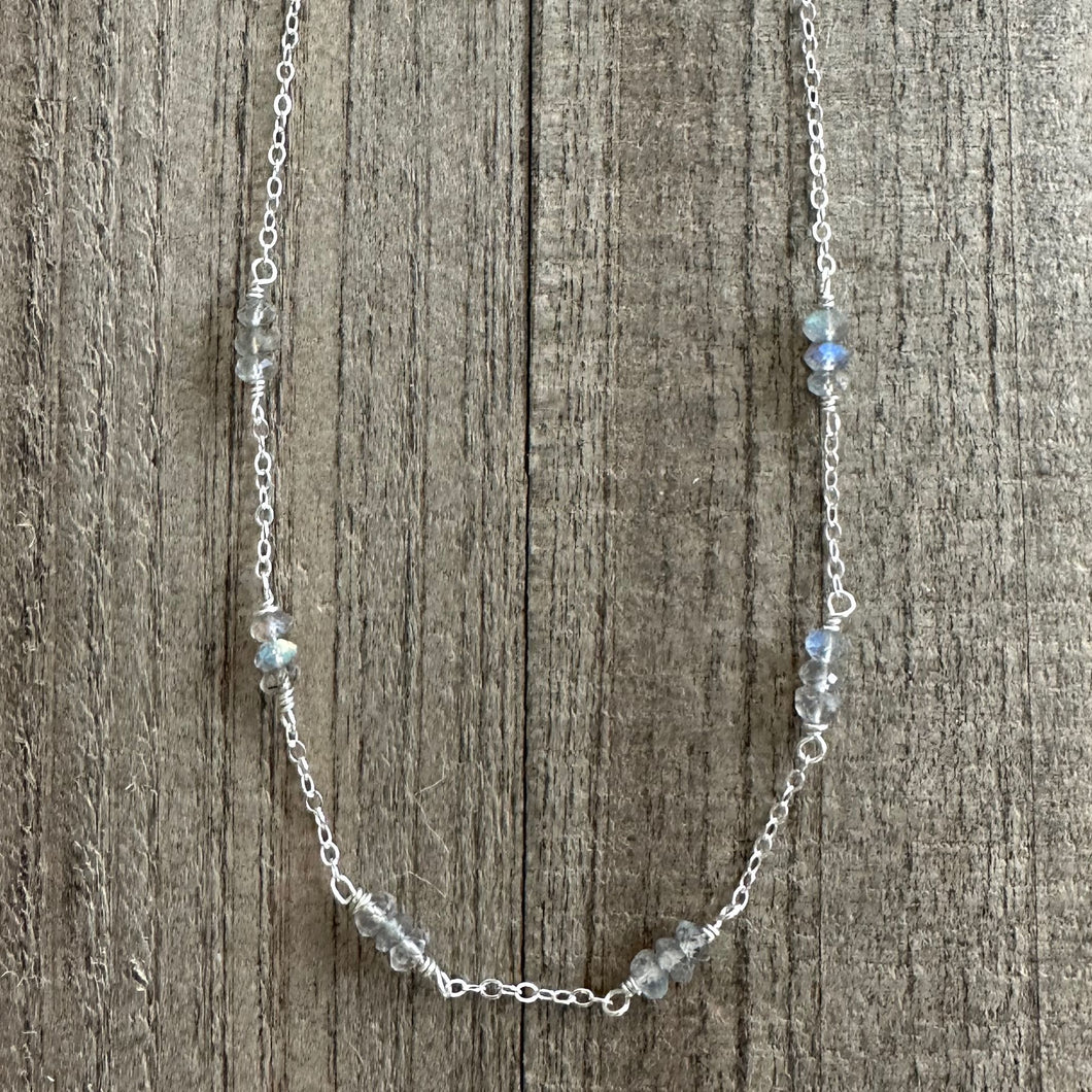 Sterling Silver Choker with  Woven Labradorite Stones
