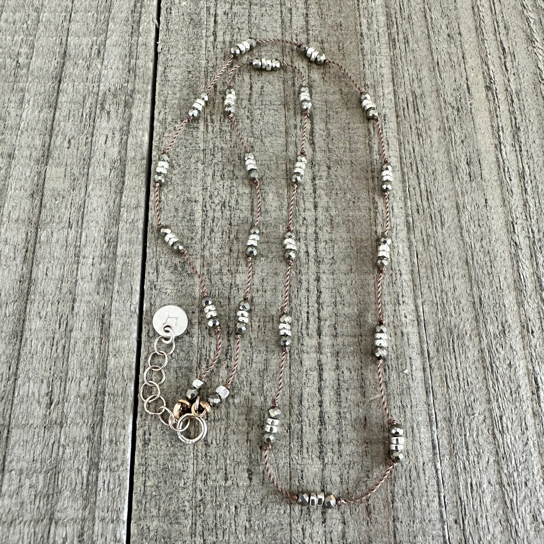 Pyrite and Silver Knotted Choker