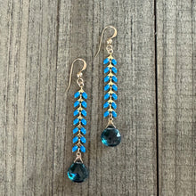 Load image into Gallery viewer, Denim Blue Enamel Earrings with Blue Lagoon Quartz Stone Drops
