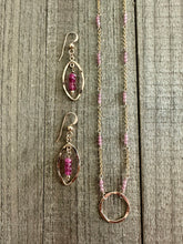 Load image into Gallery viewer, Pink Tourmaline and 14K Gold Filled Necklace with a Hammered Circle Pendant
