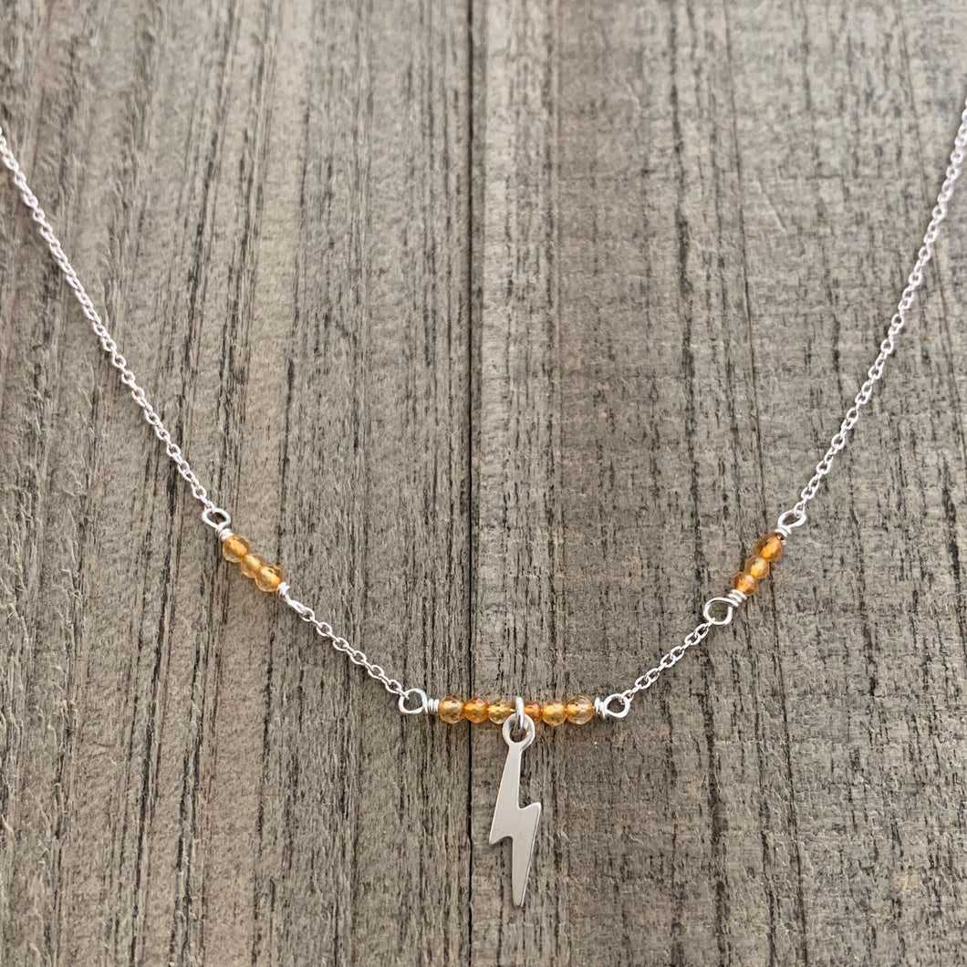 Sterling Silver Lightning Bolt Necklace with Carnelian Accent Beads