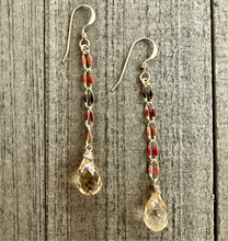 Load image into Gallery viewer, Red, Orange, Peach and mocha Enamel Chain Earrings with a Beautiful Citrine Stone Charm
