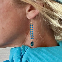 Load image into Gallery viewer, Denim Blue Enamel Earrings with Blue Lagoon Quartz Stone Drops
