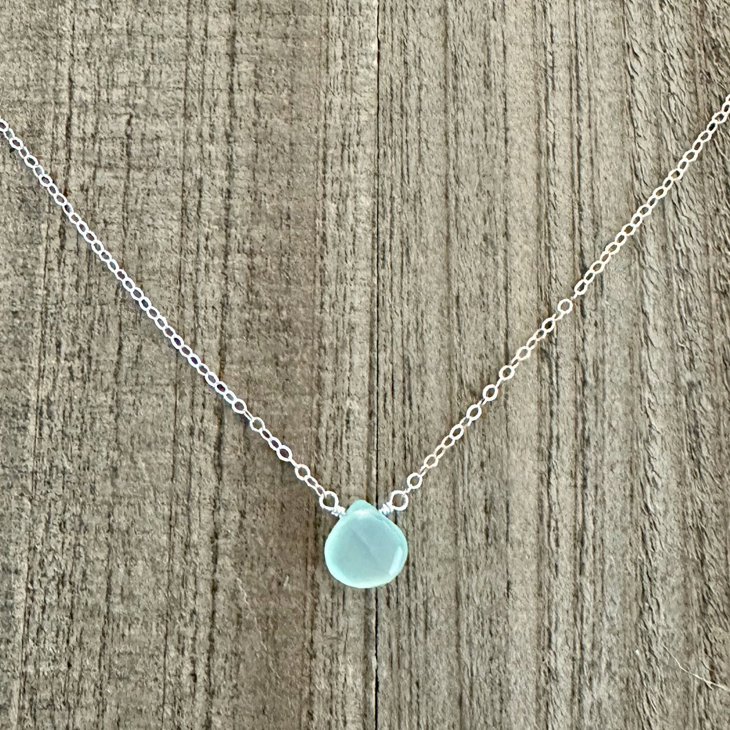 Sterling Silver Necklace with a Chalcedony Stone Briolette