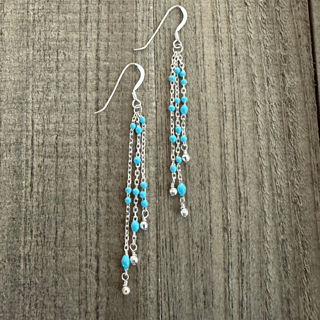 Sterling Silver with Turquoise Enamel Bead Dangle Earrings