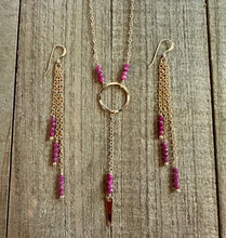Load image into Gallery viewer, Ruby Lariat Style Necklace with a 14K Gold Filled Chain
