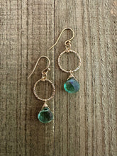 Load image into Gallery viewer, Moss Green Quartz Hoop 14K Gold Filled Earrings
